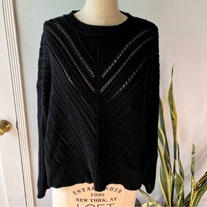ON• NWOT• Black Pointelle Cotton Sweater• Sz L